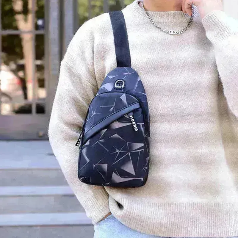 Men's Print Sling Chest & Crossbody Bag With Earphone access Design