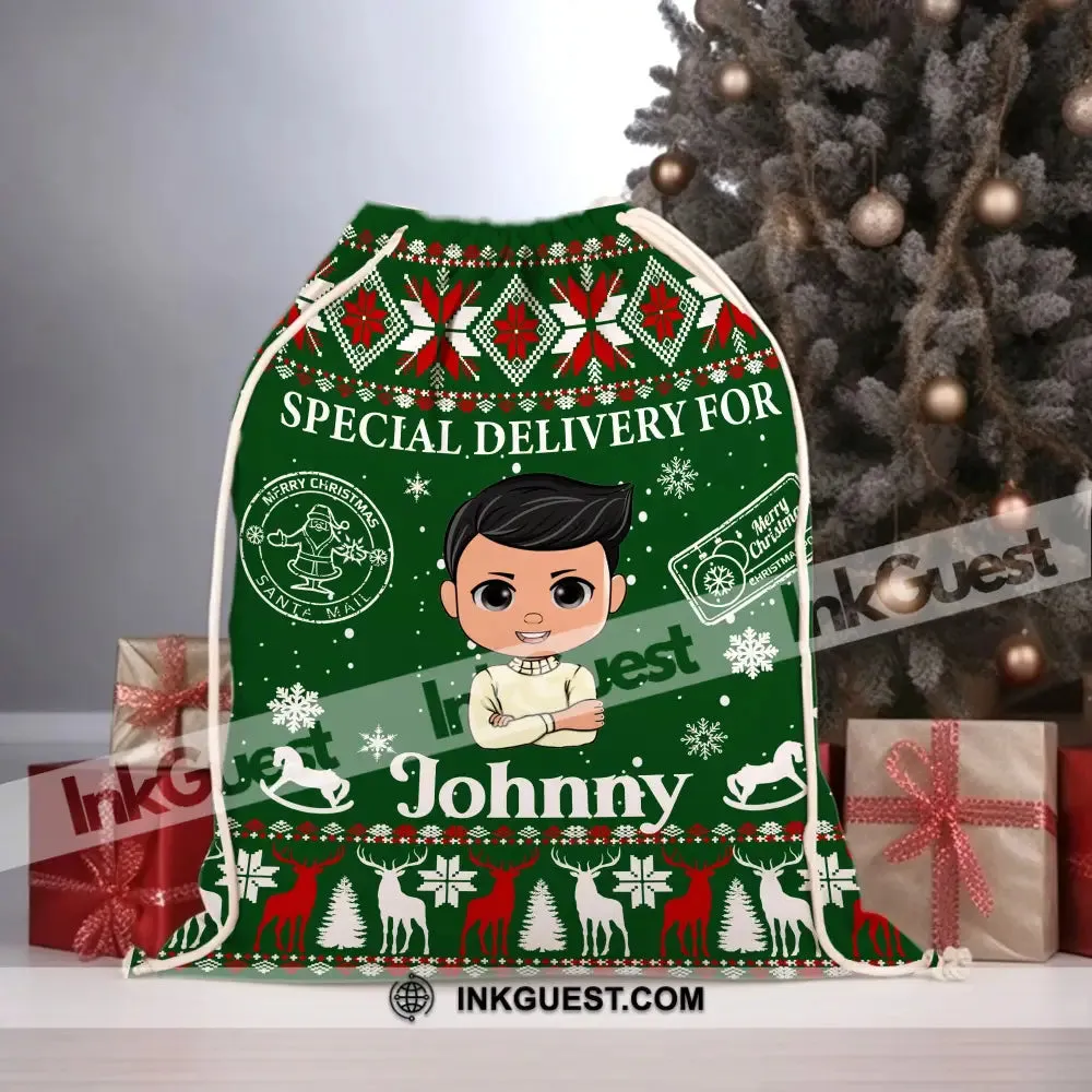 Merry Christmas Special Delivery For, Green Color - Personalized String Bag, Christmas Gift, Gift For Family