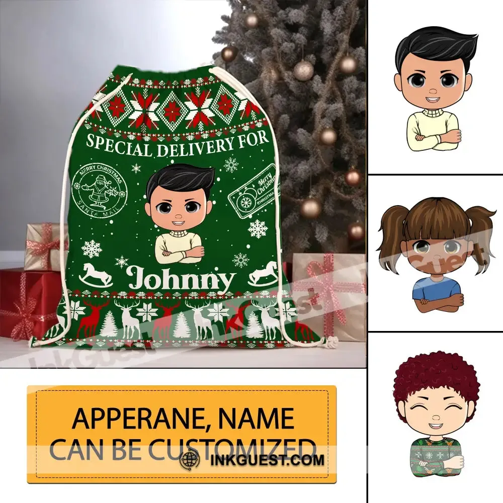 Merry Christmas Special Delivery For, Green Color - Personalized String Bag, Christmas Gift, Gift For Family