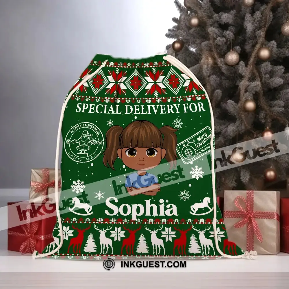 Merry Christmas Special Delivery For, Green Color - Personalized String Bag, Christmas Gift, Gift For Family