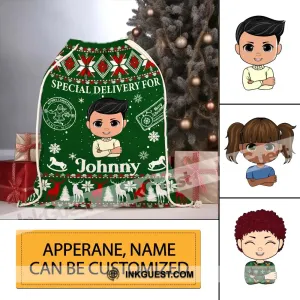 Merry Christmas Special Delivery For, Green Color - Personalized String Bag, Christmas Gift, Gift For Family
