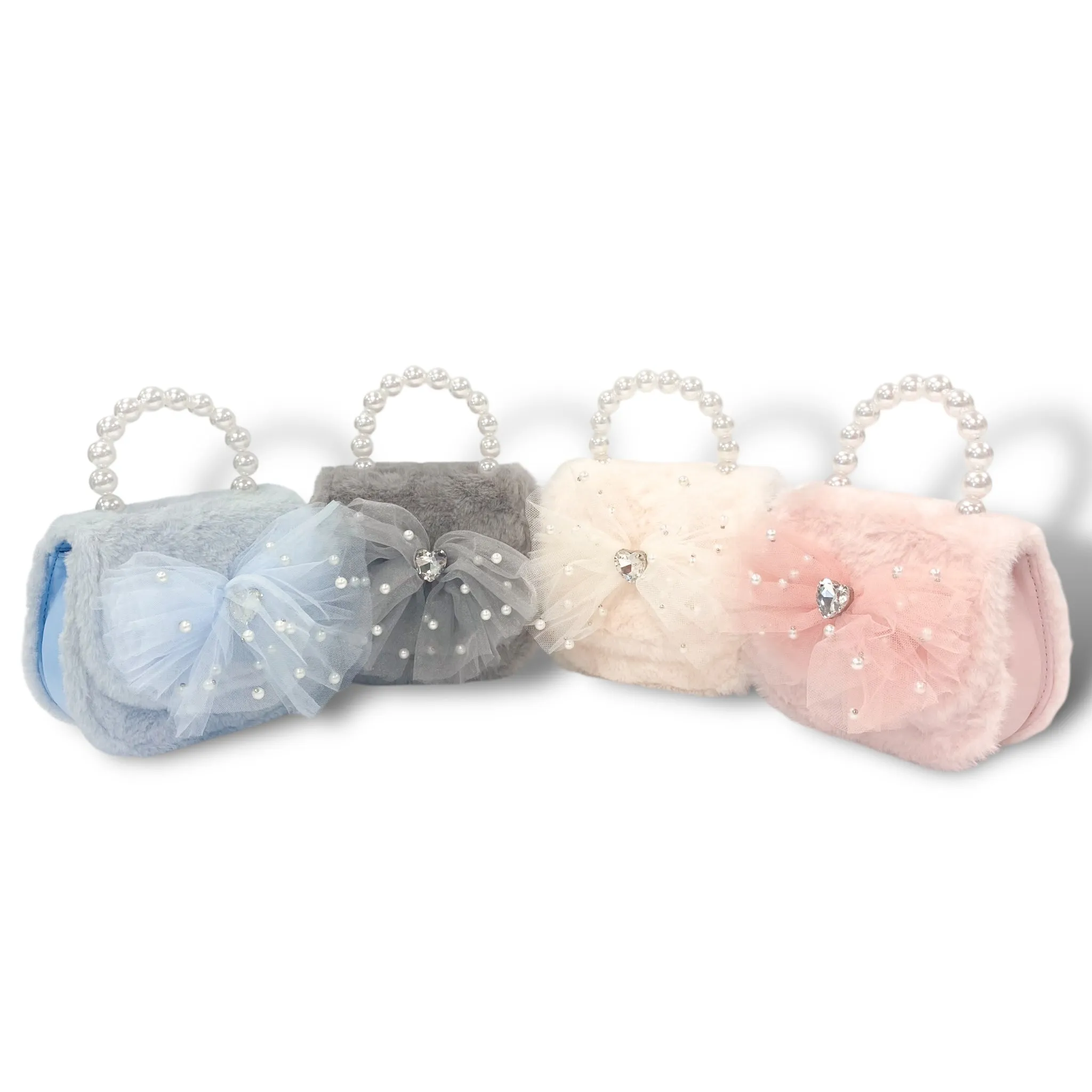 Mesh Bow Furry Purse - Grey