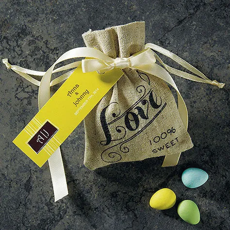Mini Linen Drawstring Pouch with Love Print (Pack of 12)