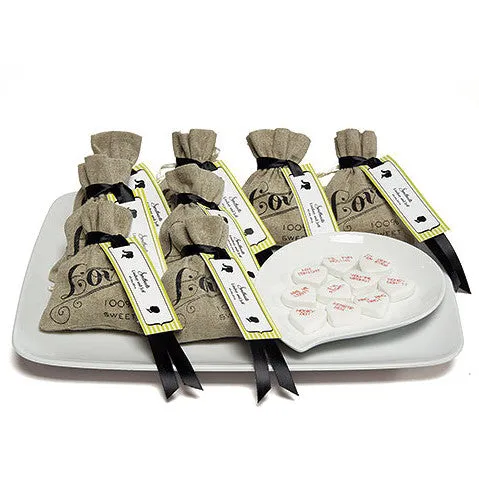 Mini Linen Drawstring Pouch with Love Print (Pack of 12)