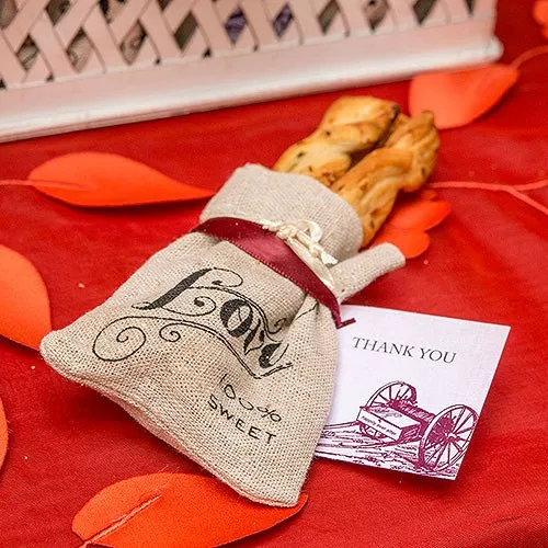 Mini Linen Drawstring Pouch with Love Print (Pack of 12)