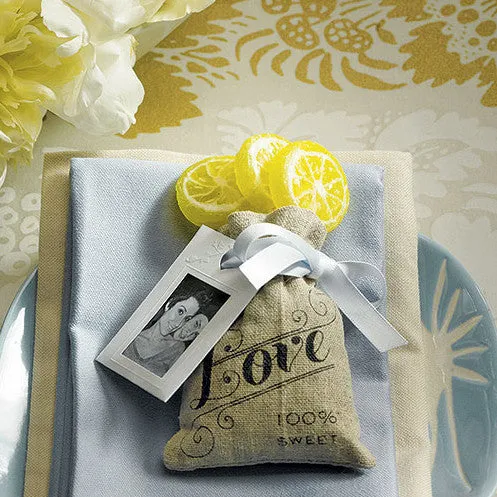 Mini Linen Drawstring Pouch with Love Print (Pack of 12)