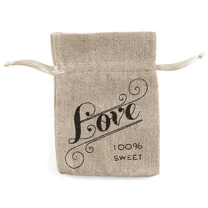 Mini Linen Drawstring Pouch with Love Print (Pack of 12)