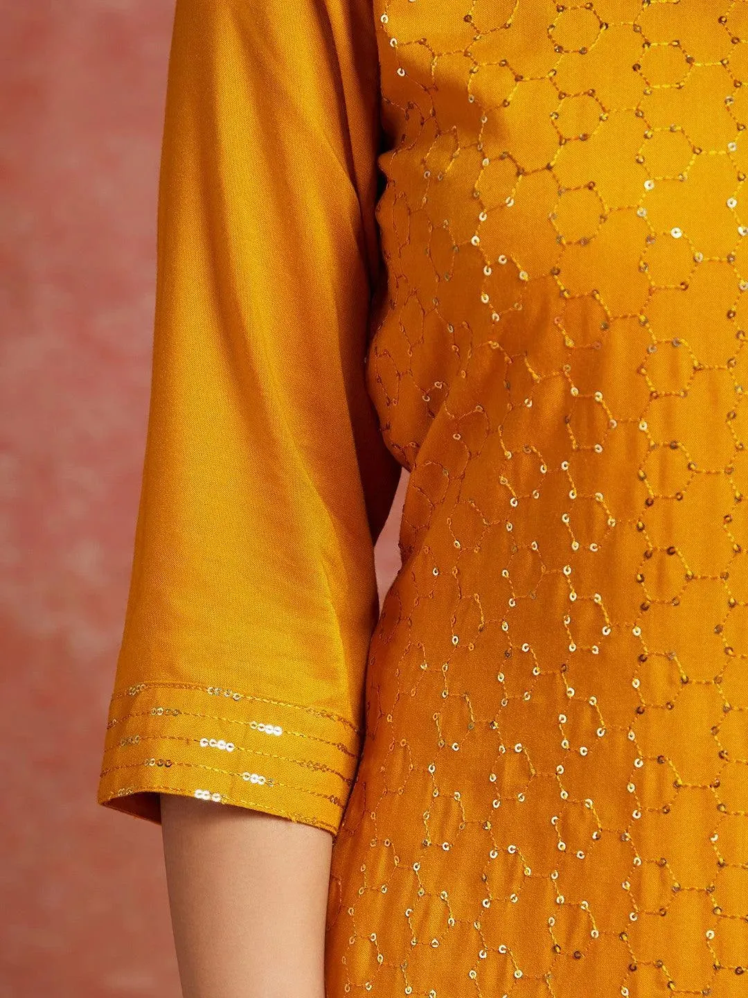Mustard Embellished Rayon Straight Kurta