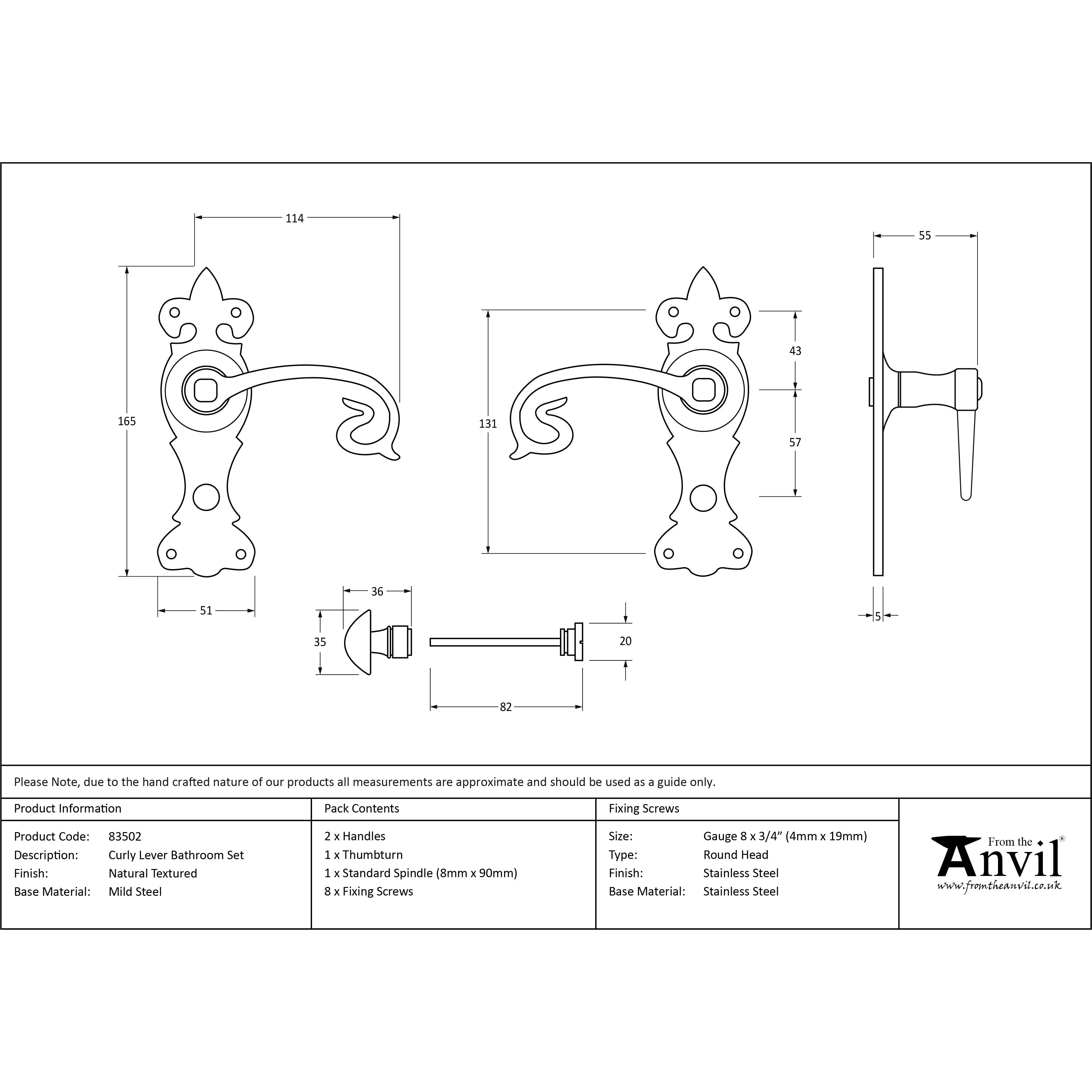 Natural Textured Curly Lever Bathroom Set | From The Anvil