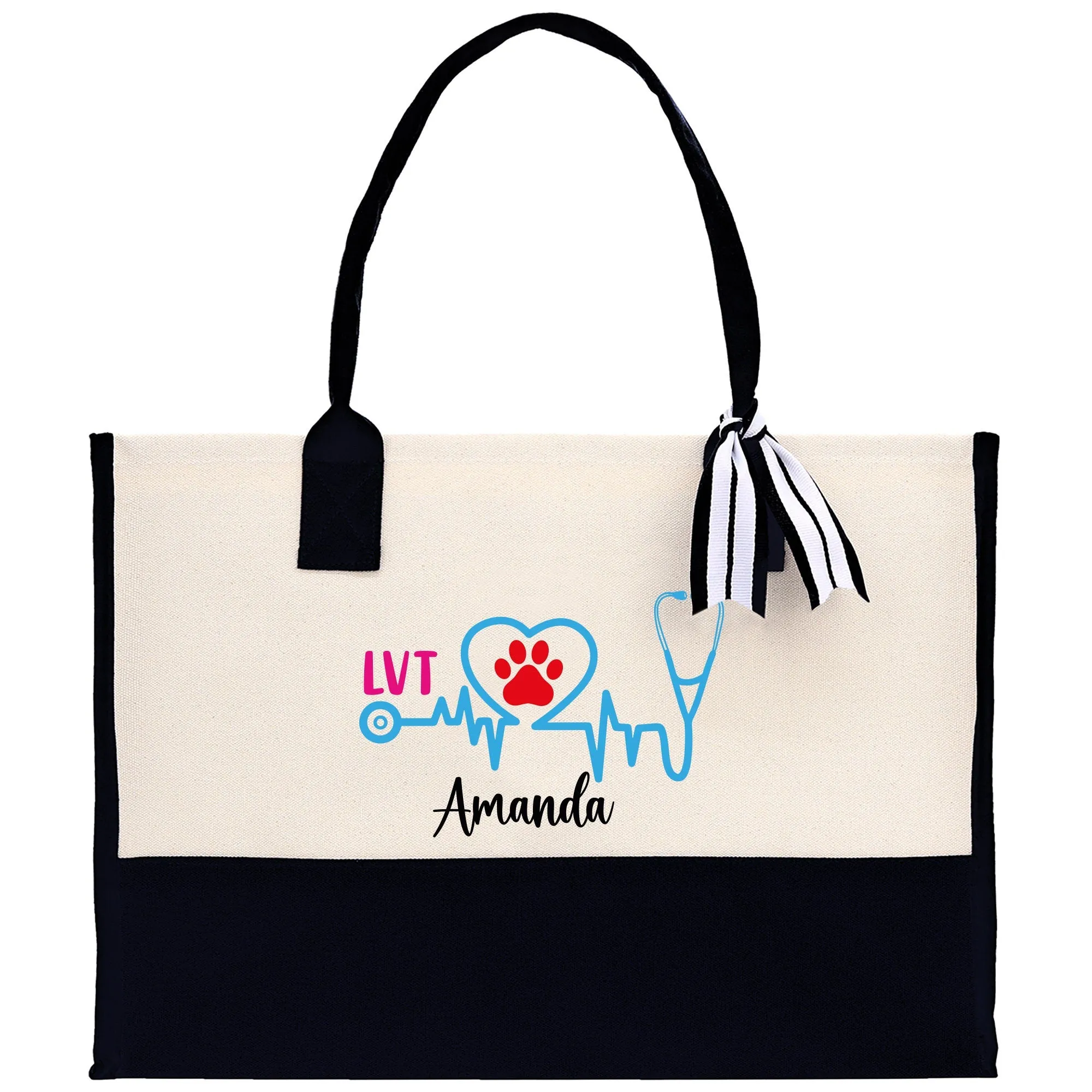 Nurse Stethoscope Heart LVT Tote Custom Name Personalized Cotton Canvas Tote Bag Nurse Gift Future Nursing Student Graduation Gift