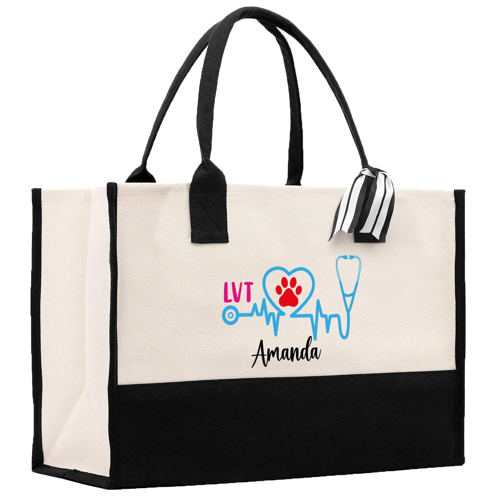 Nurse Stethoscope Heart LVT Tote Custom Name Personalized Cotton Canvas Tote Bag Nurse Gift Future Nursing Student Graduation Gift