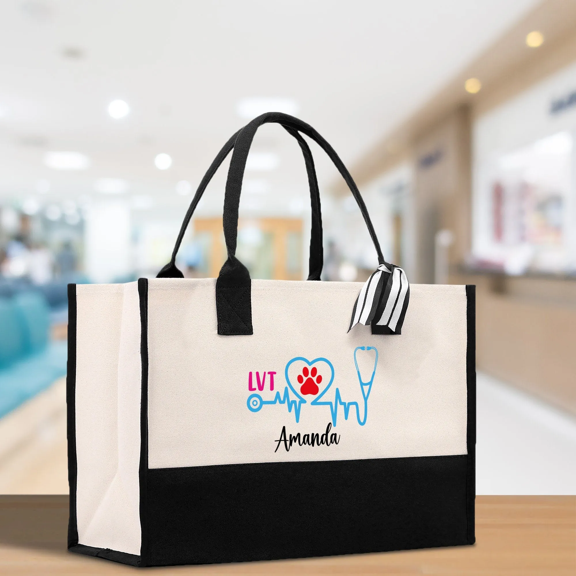 Nurse Stethoscope Heart LVT Tote Custom Name Personalized Cotton Canvas Tote Bag Nurse Gift Future Nursing Student Graduation Gift