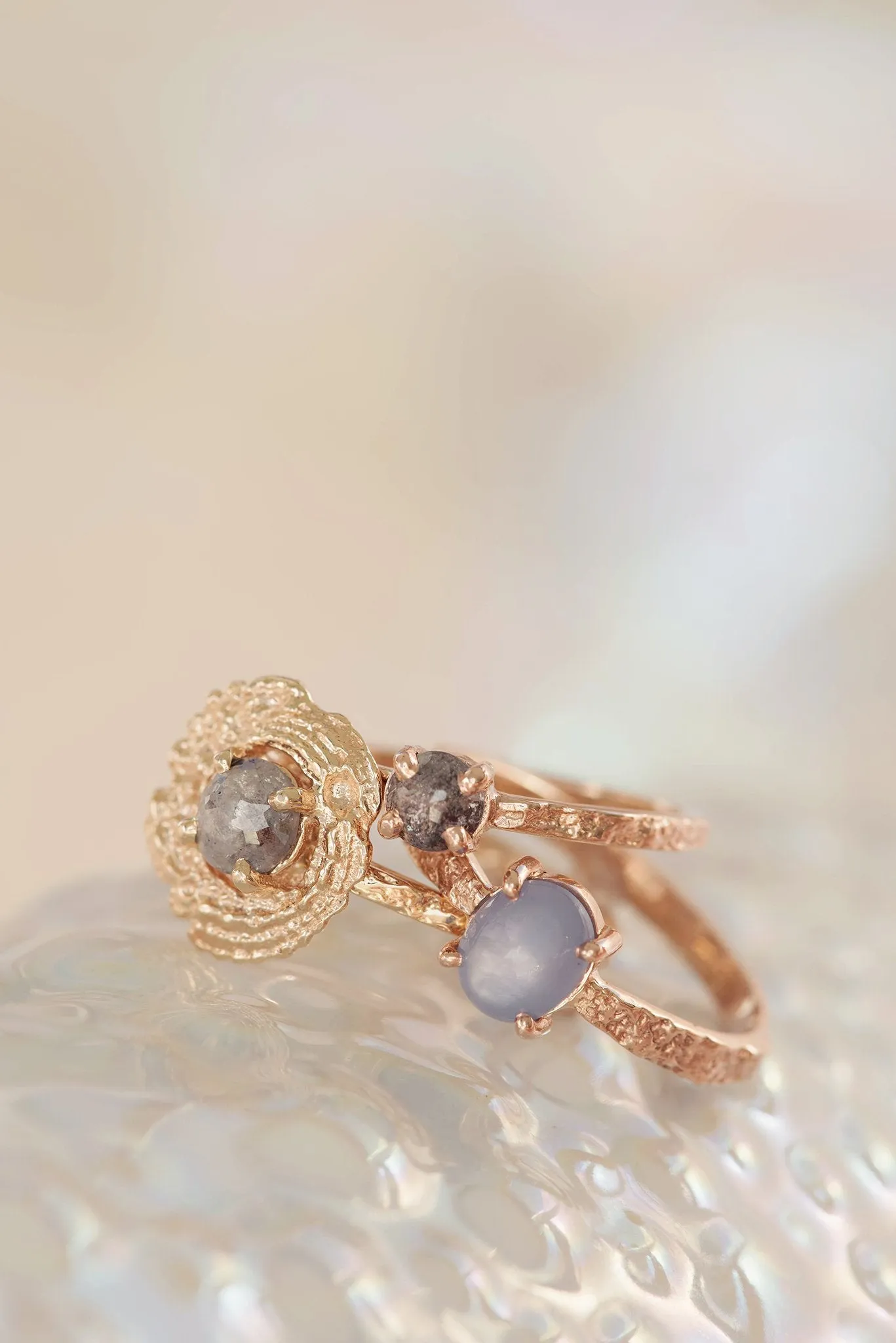 One of a Kind ~ Bermuda Moss Textured Ring in Rose Gold