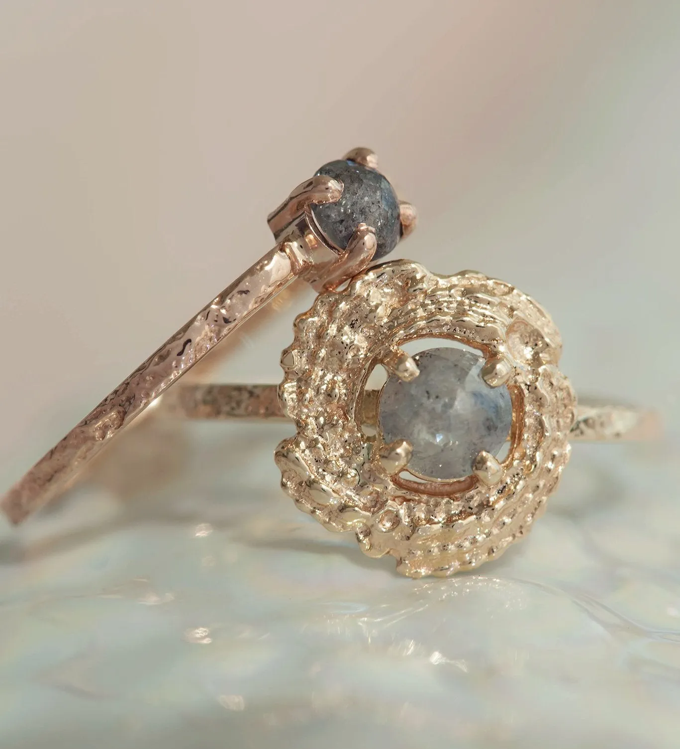 One of a Kind ~ Bermuda Moss Textured Ring in Rose Gold