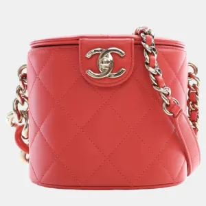 Orange Lambskin Leather Elegant Chain Vanity Case