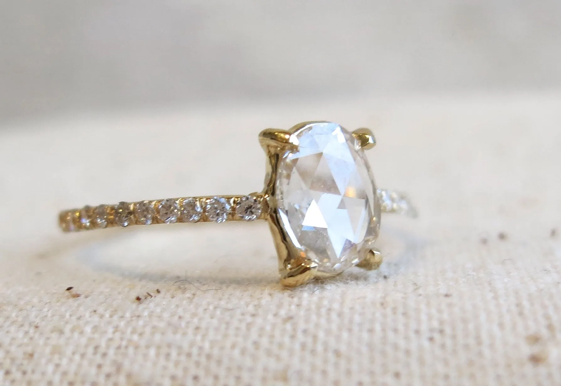 Oval Rose Cut Diamond Pave Ring