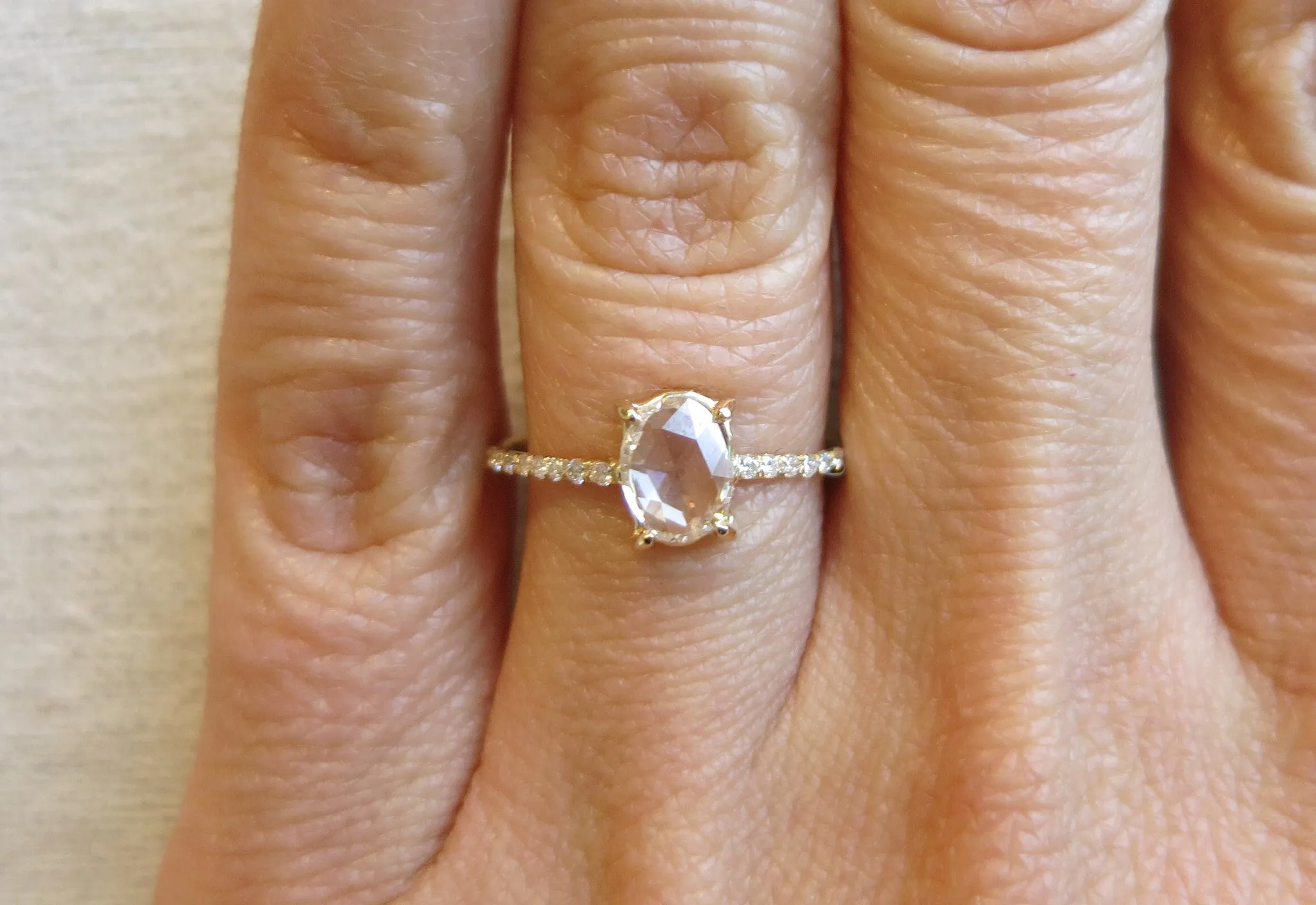 Oval Rose Cut Diamond Pave Ring