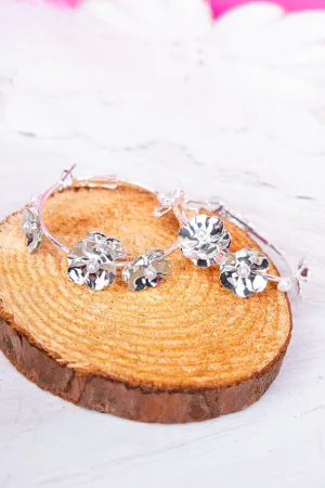 Petals and Pearls Silvertone Hoop Earrings