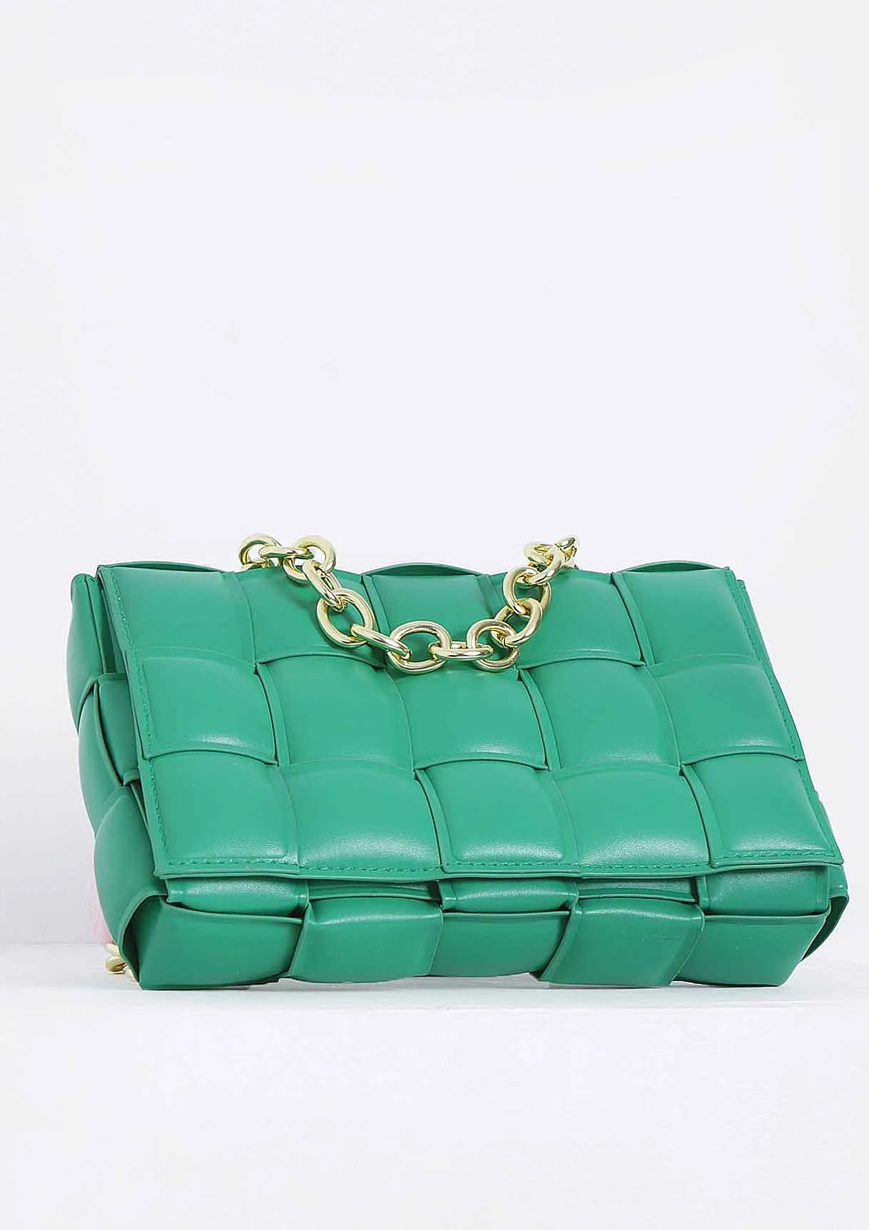 Pia Green Chain Woven Shoulder Bag