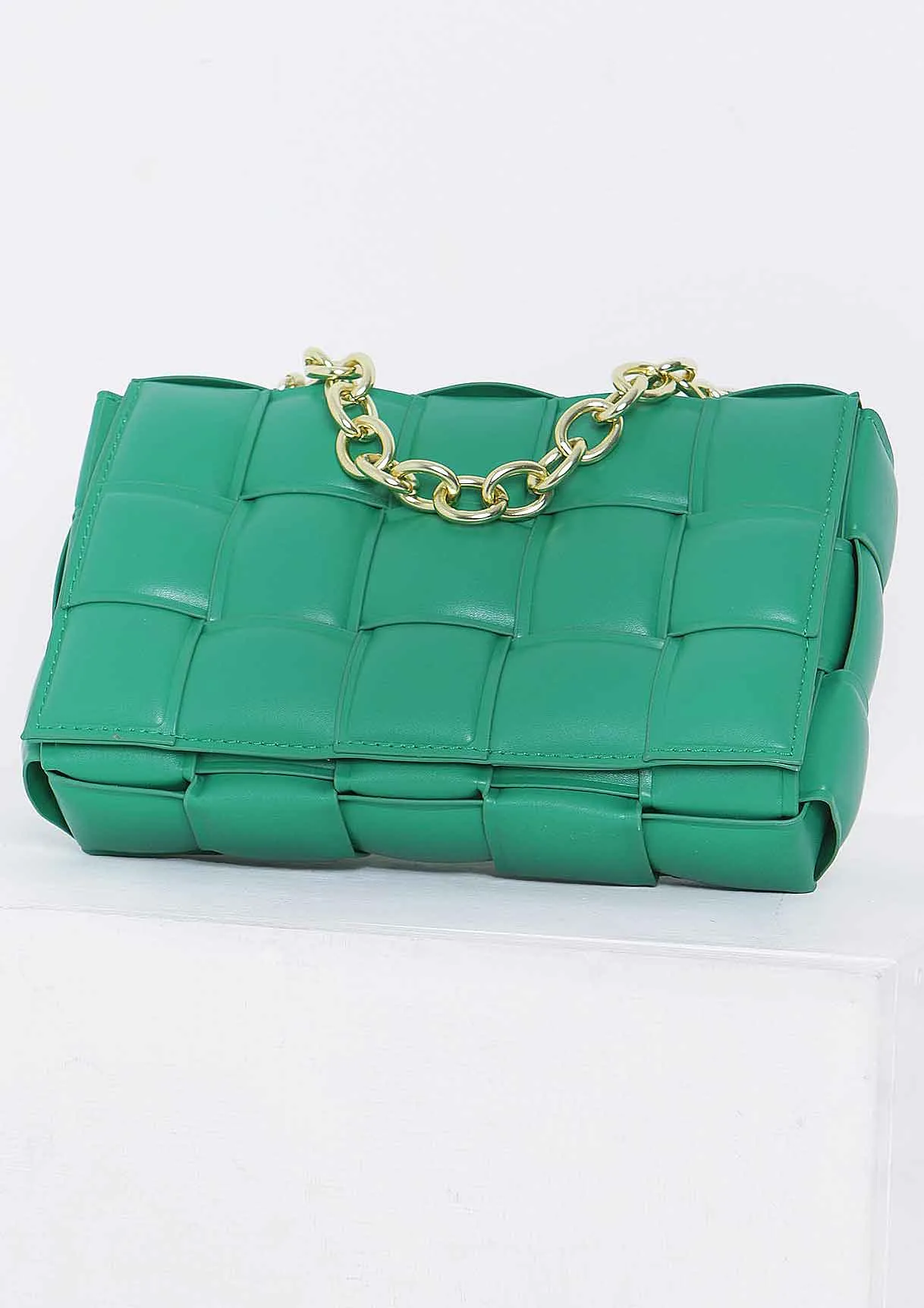 Pia Green Chain Woven Shoulder Bag