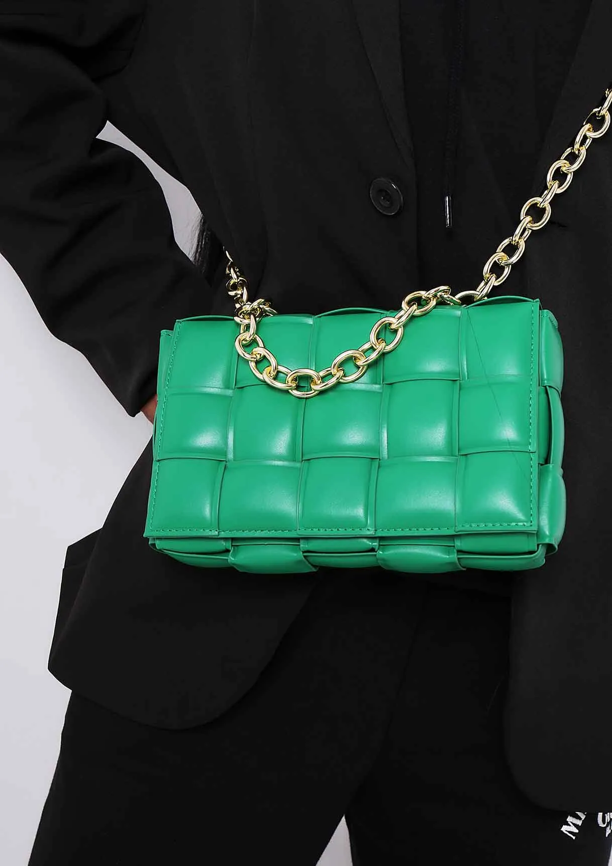Pia Green Chain Woven Shoulder Bag