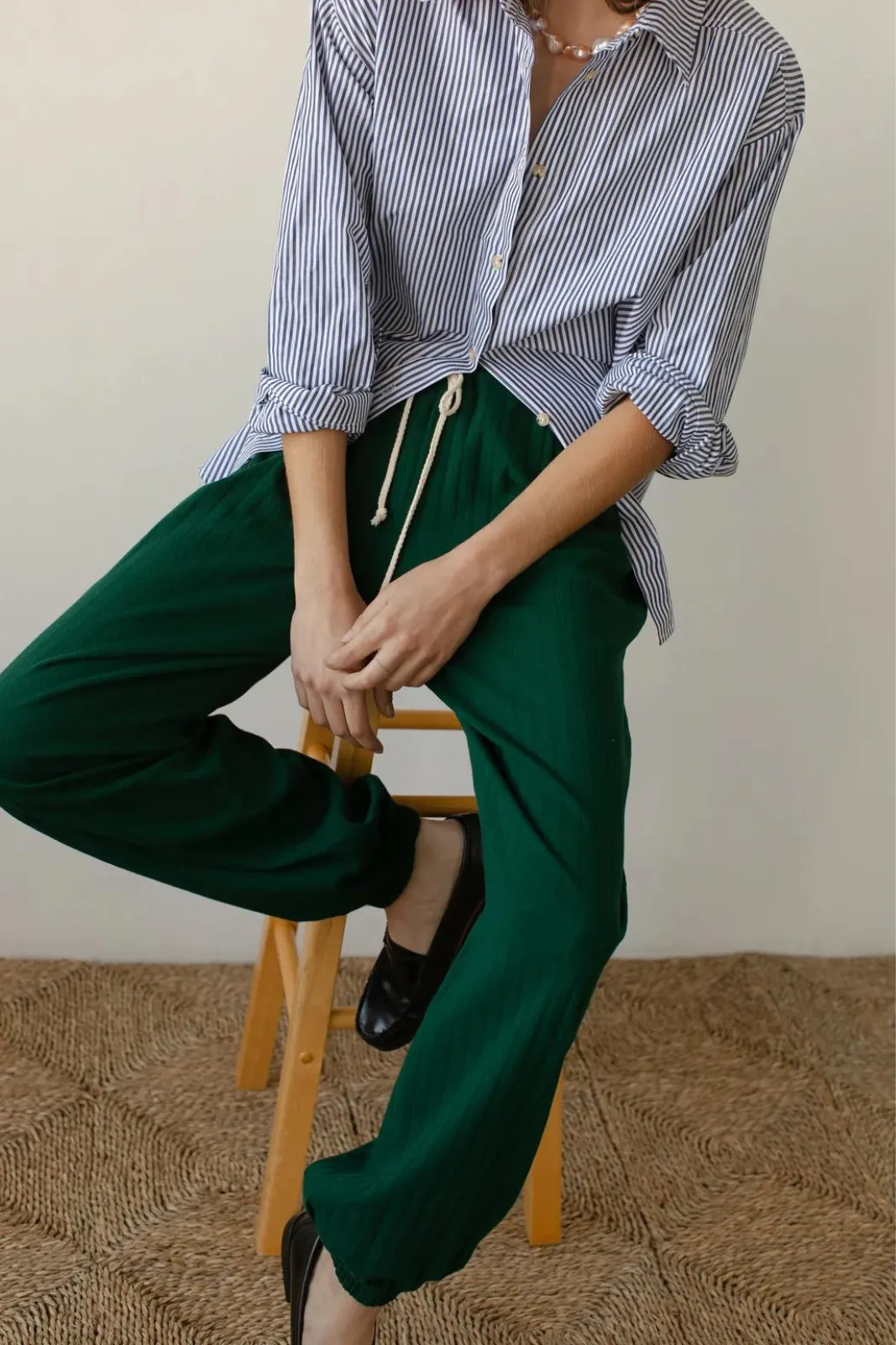 Pointelle Cinch Pant, Vert