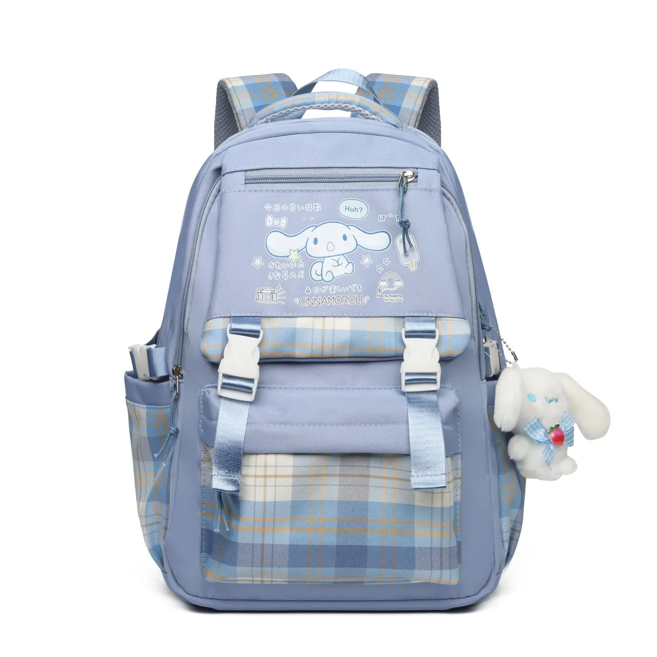 Printed Sanrio Schoolbag Large-Capacity Backpack Plaid Color Matching Backpack Medium and Large Student Campus Backpack Primary School Students