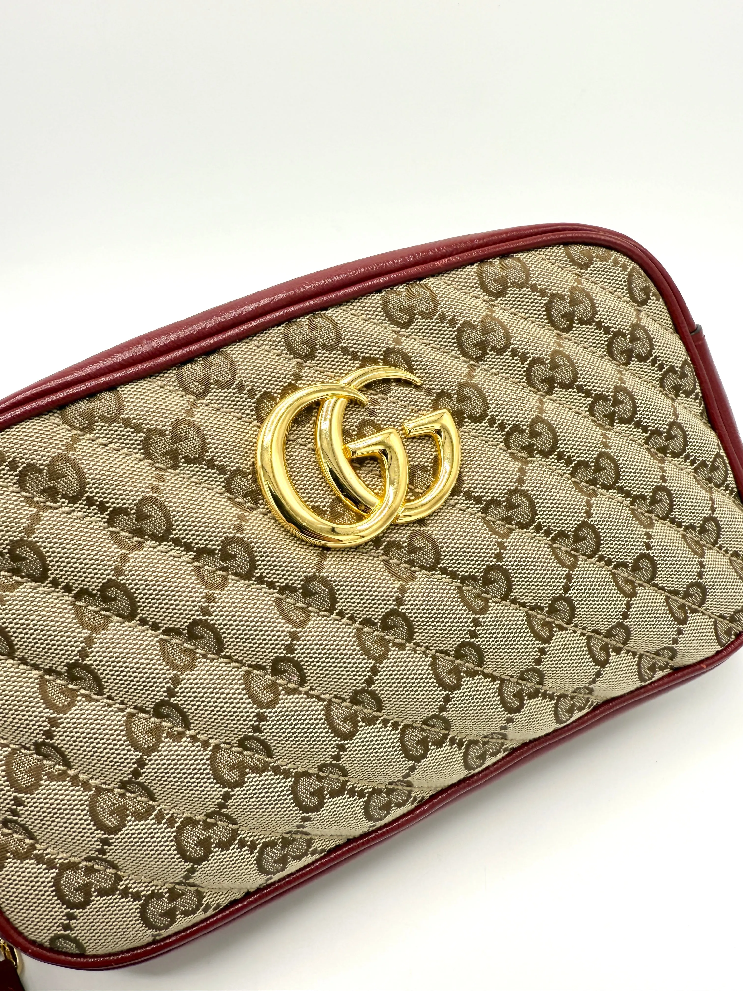 Red GG Canvas GHW Marmont Zip Camera Bag