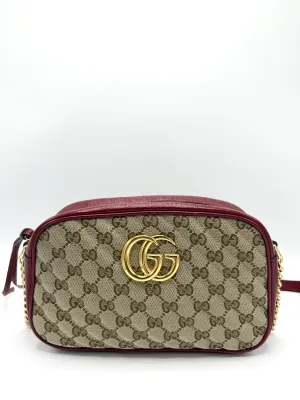 Red GG Canvas GHW Marmont Zip Camera Bag