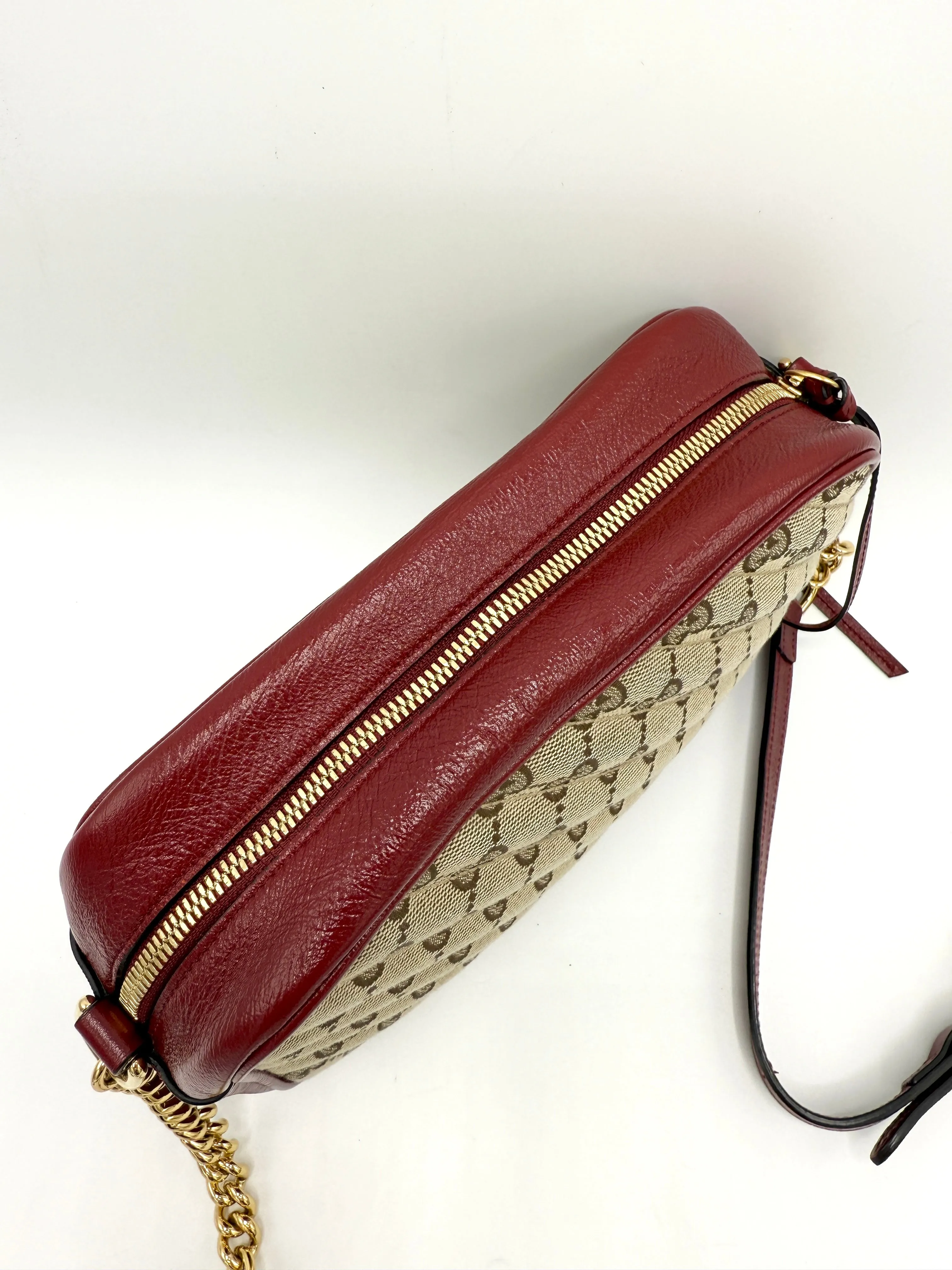 Red GG Canvas GHW Marmont Zip Camera Bag