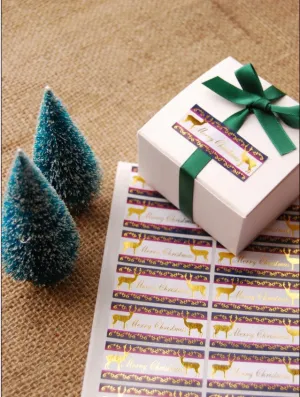 Reindeer & Merry Christmas Sticker Set (Gold / 24pcs) Seal Sticker - Scrapbooking Packaging Party Gift Wrap Deco Collage Home Decor S063