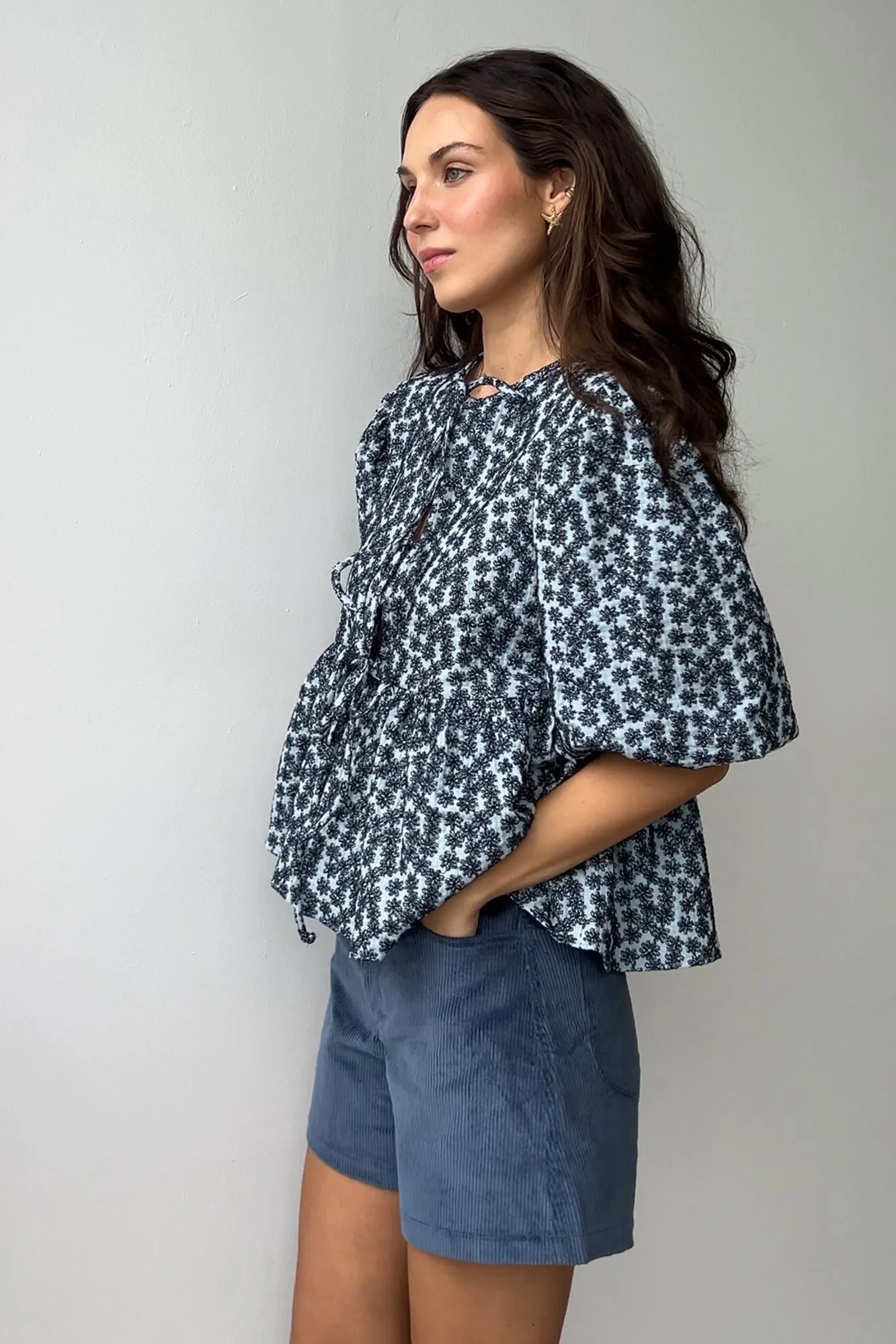 Shirt in embroidered muslin / 12 / 10 / blue meadow