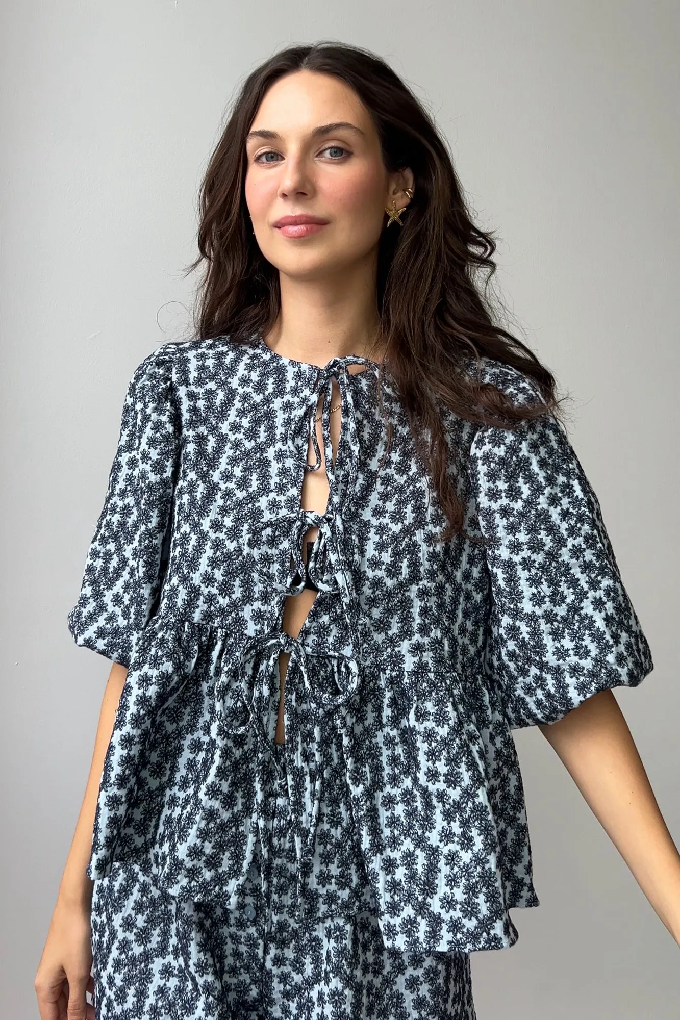 Shirt in embroidered muslin / 12 / 10 / blue meadow