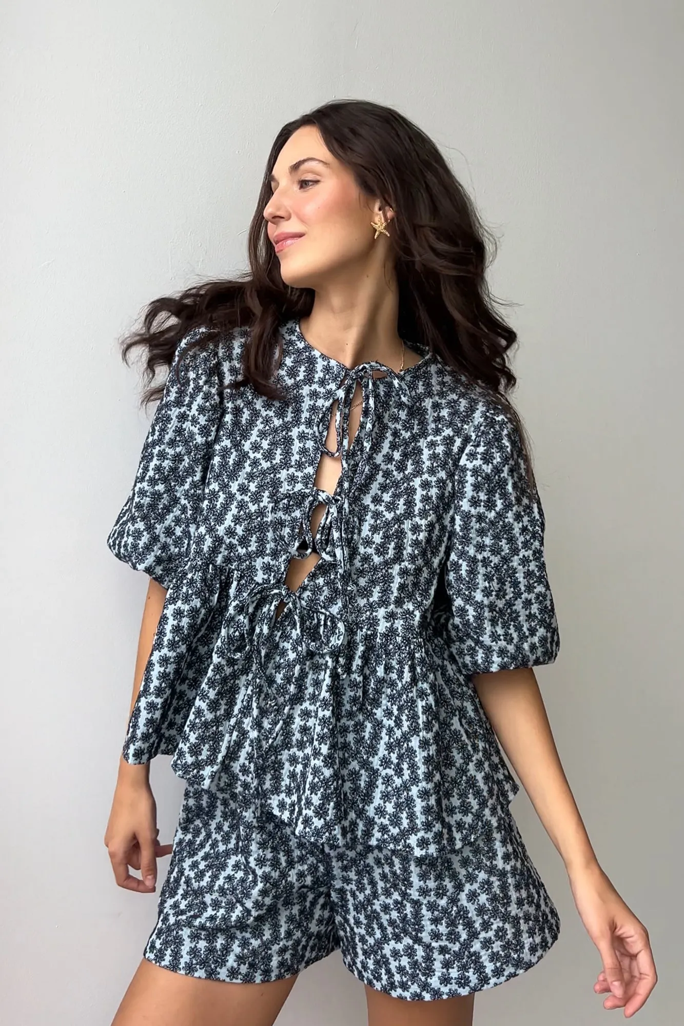 Shirt in embroidered muslin / 12 / 10 / blue meadow