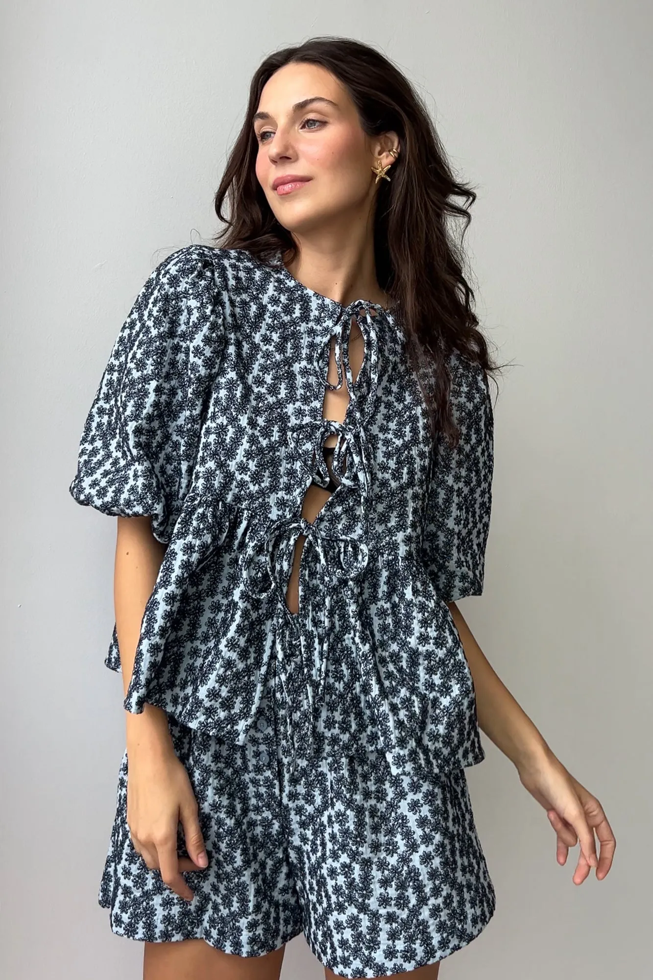 Shirt in embroidered muslin / 12 / 10 / blue meadow