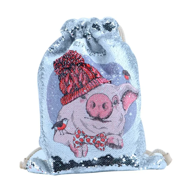 Silver Sequin drawstring bag - 34 x 45 cm