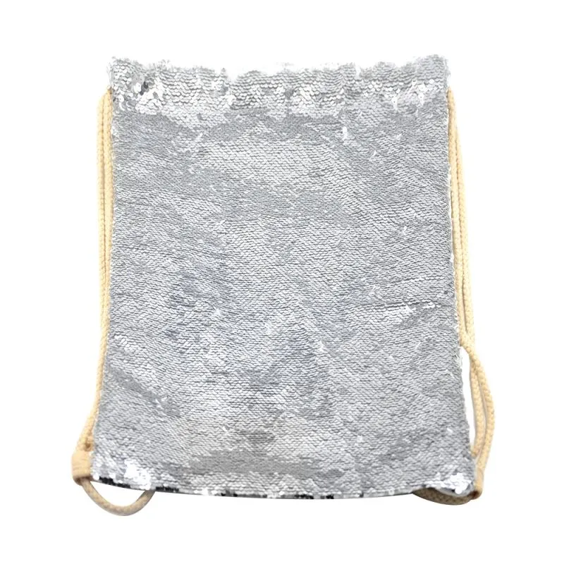 Silver Sequin drawstring bag - 34 x 45 cm