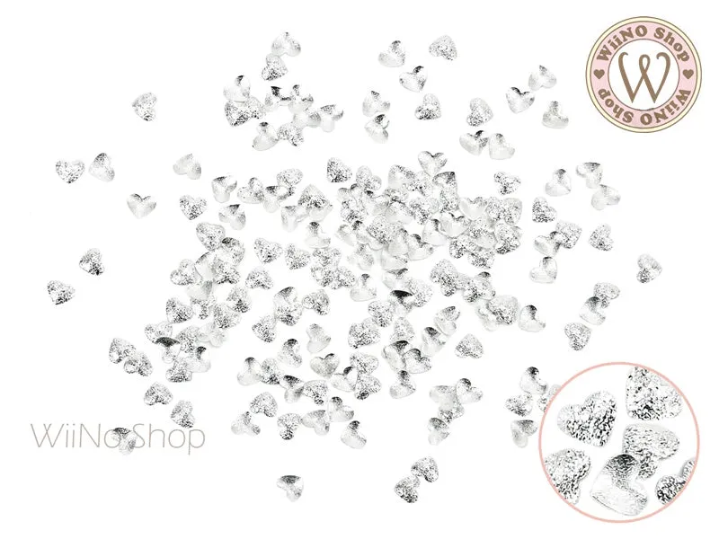 Silver Textured Heart Metal Studs - 25 pcs (2.2mm/3mm)