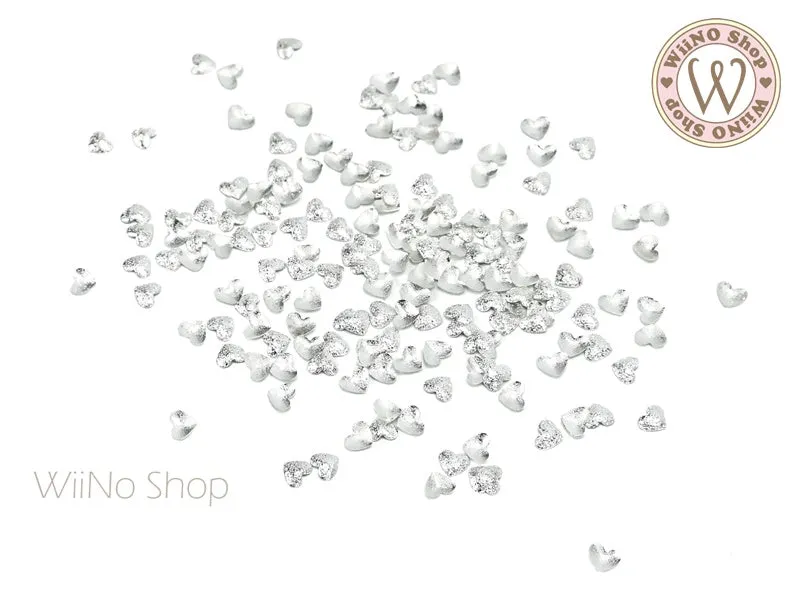 Silver Textured Heart Metal Studs - 25 pcs (2.2mm/3mm)