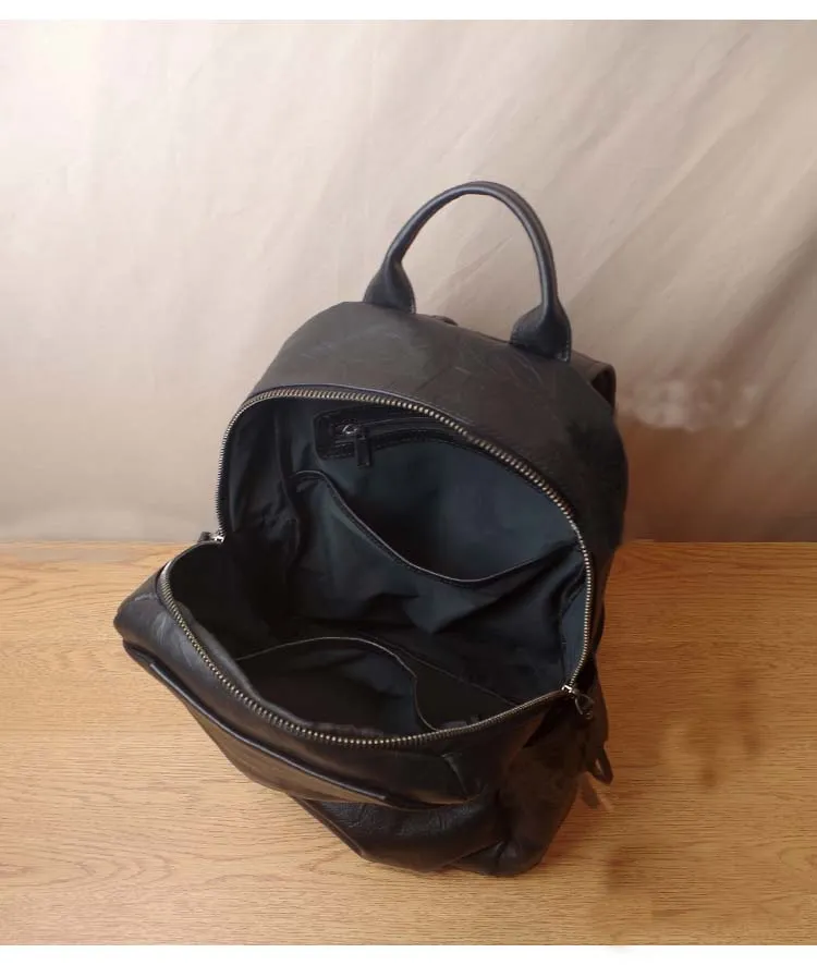 Simple Large Black Leather Backpack Bag
