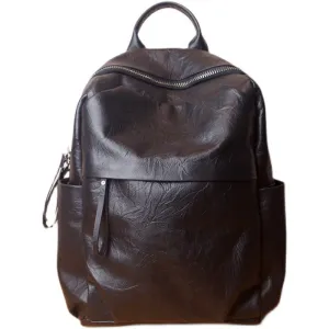 Simple Large Black Leather Backpack Bag