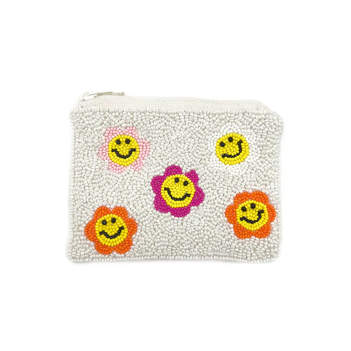 Smiley Face Flowers Beaded Coin Bag
