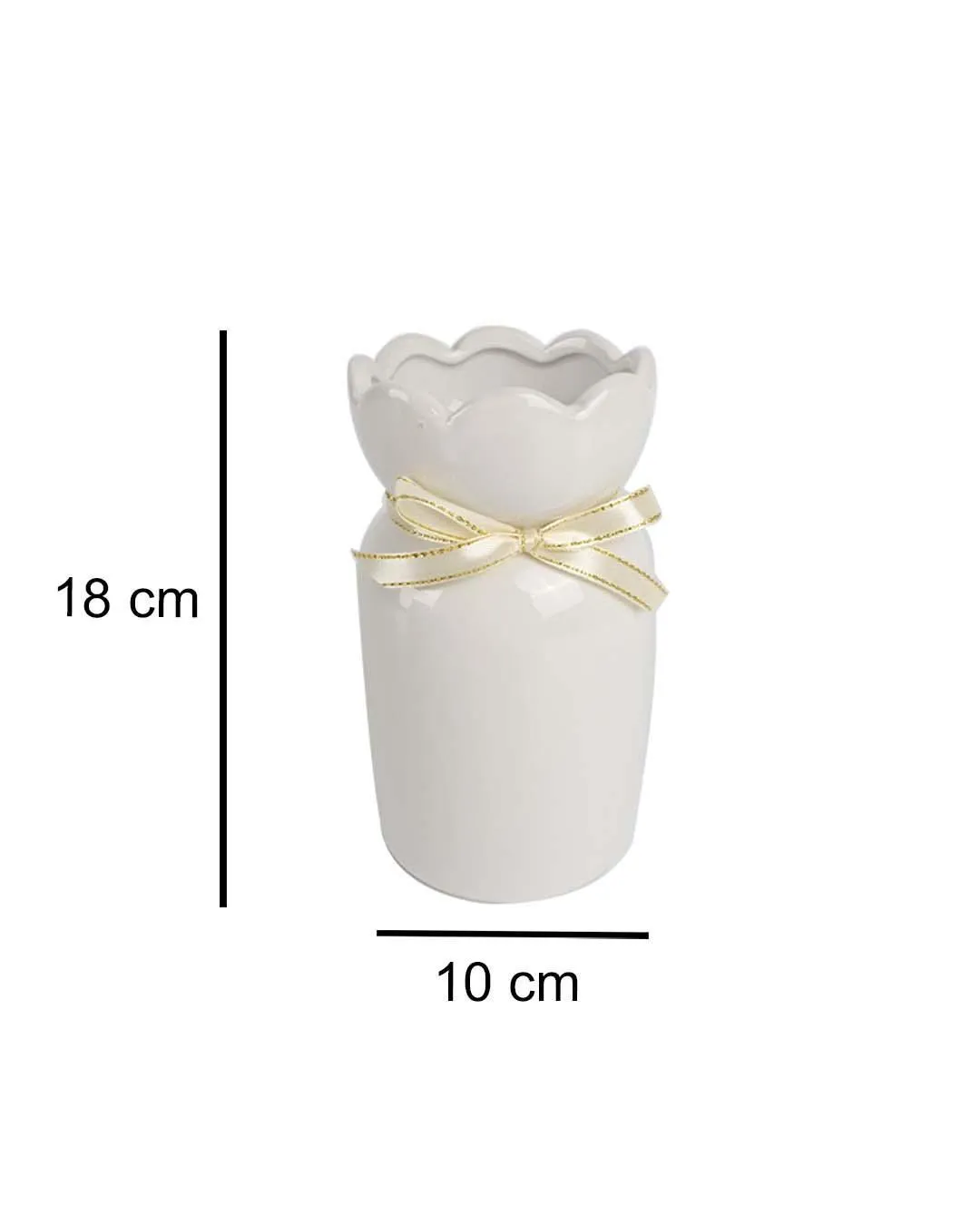 Solid Vase, Floral Shaped Mouth, White, Ceramic