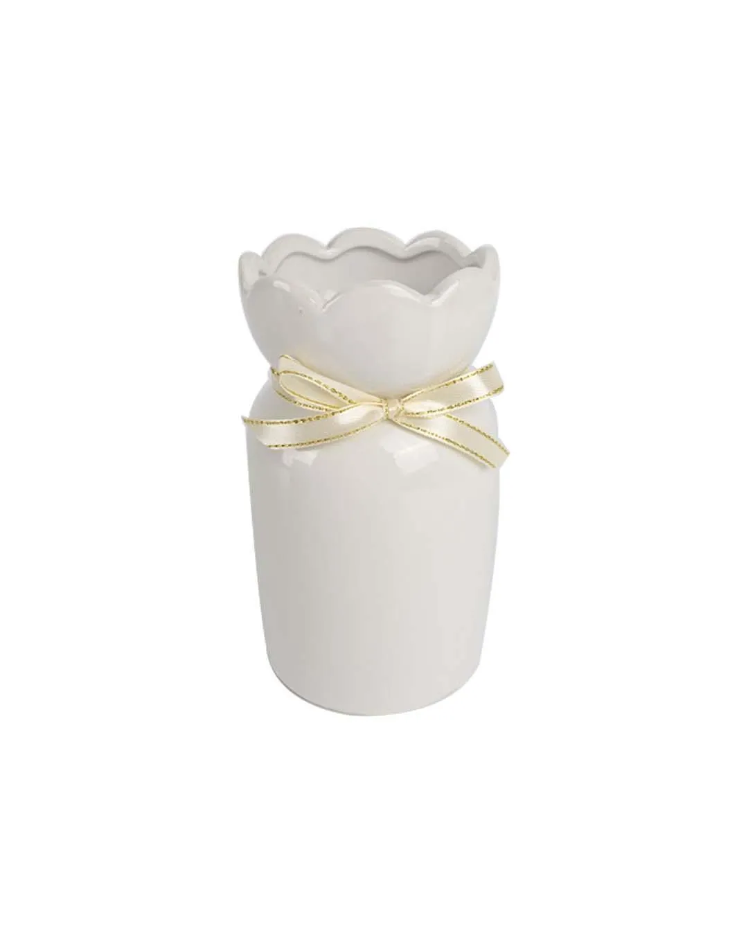 Solid Vase, Floral Shaped Mouth, White, Ceramic