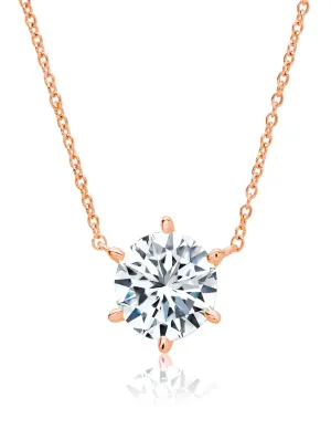 Solitaire Brilliant Necklace - 6 prong - Finished in 18kt Rose Gold