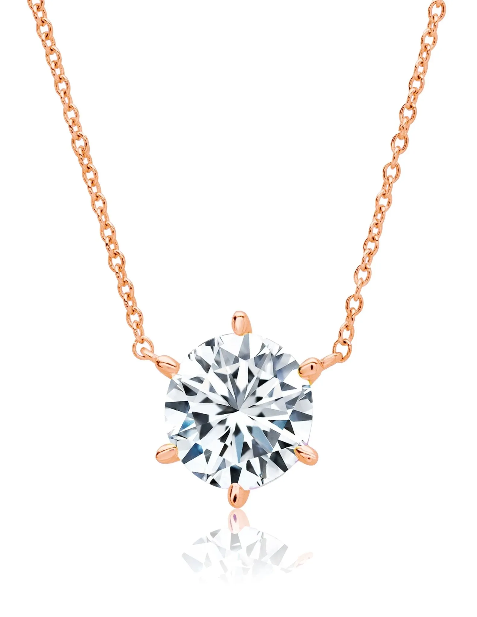 Solitaire Brilliant Necklace - 6 prong - Finished in 18kt Rose Gold
