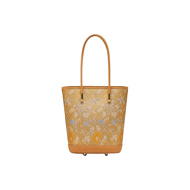 Song Brocade Mulberry Silk Tote Bucket Bag