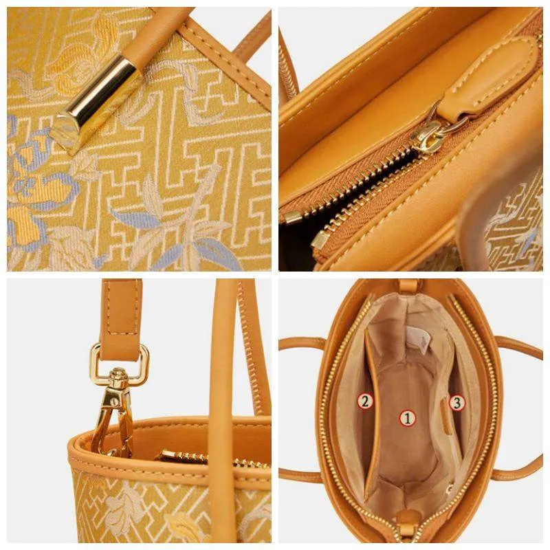 Song Brocade Mulberry Silk Tote Bucket Bag