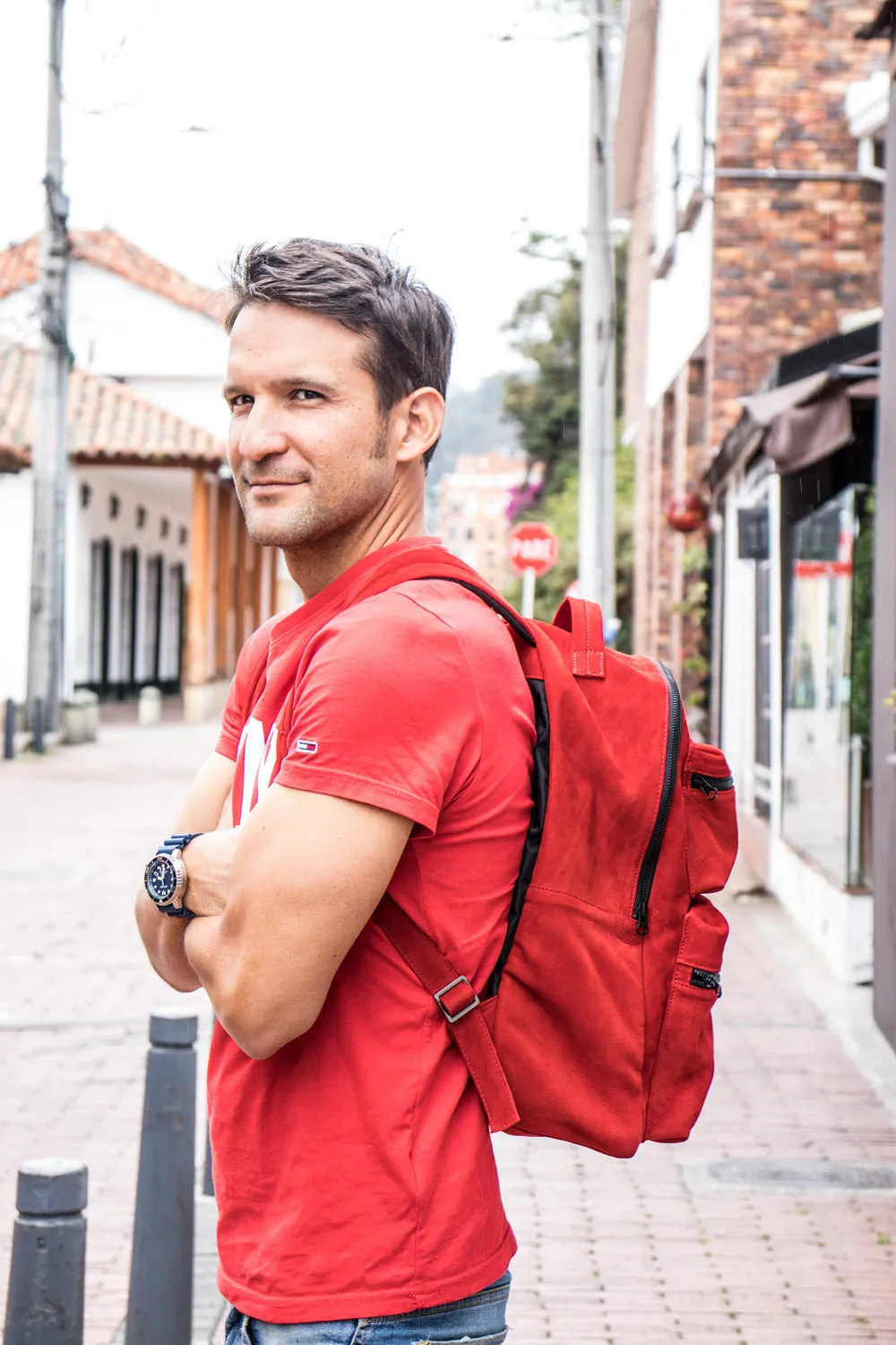 SOUTHMOUNT Suede Leather Bag Backpack in Red