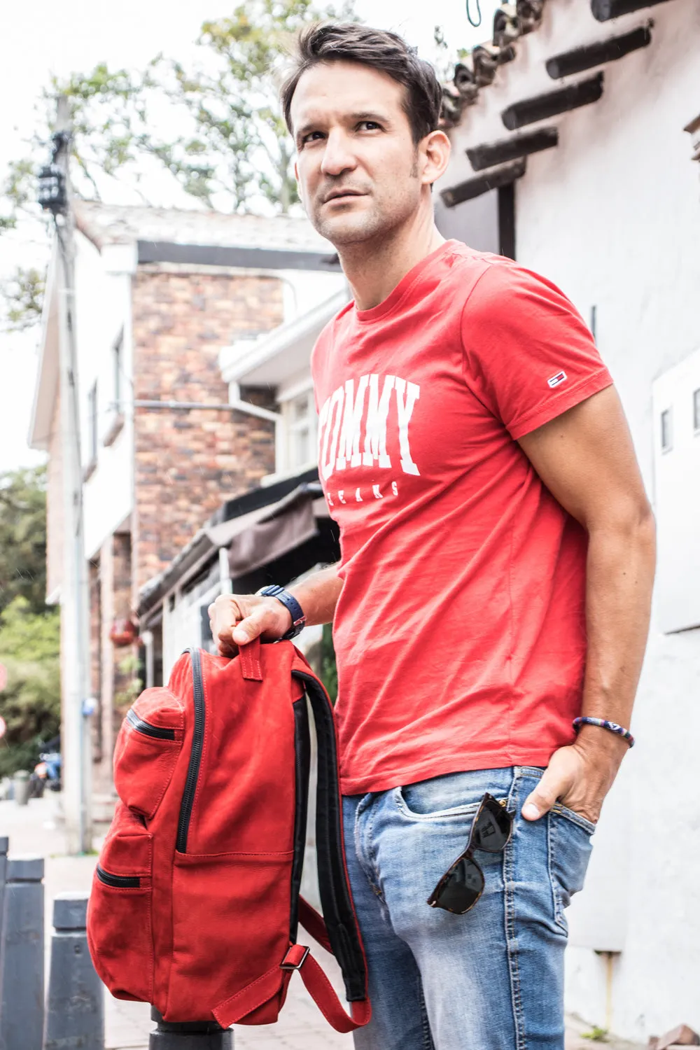 SOUTHMOUNT Suede Leather Bag Backpack in Red
